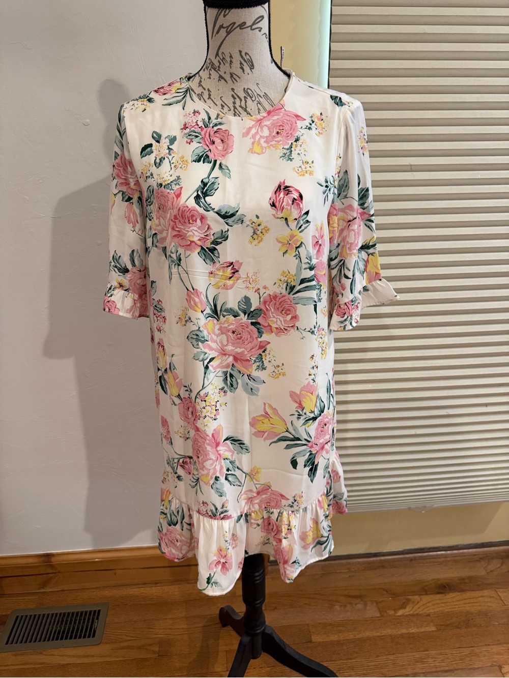 H&M White Mini Dress with Pink & Yellow Floral Print